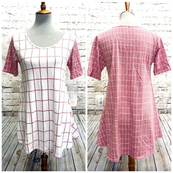 LuLaRoe Perfect T Heathered Red White Window Pane - Picture 1 of 7